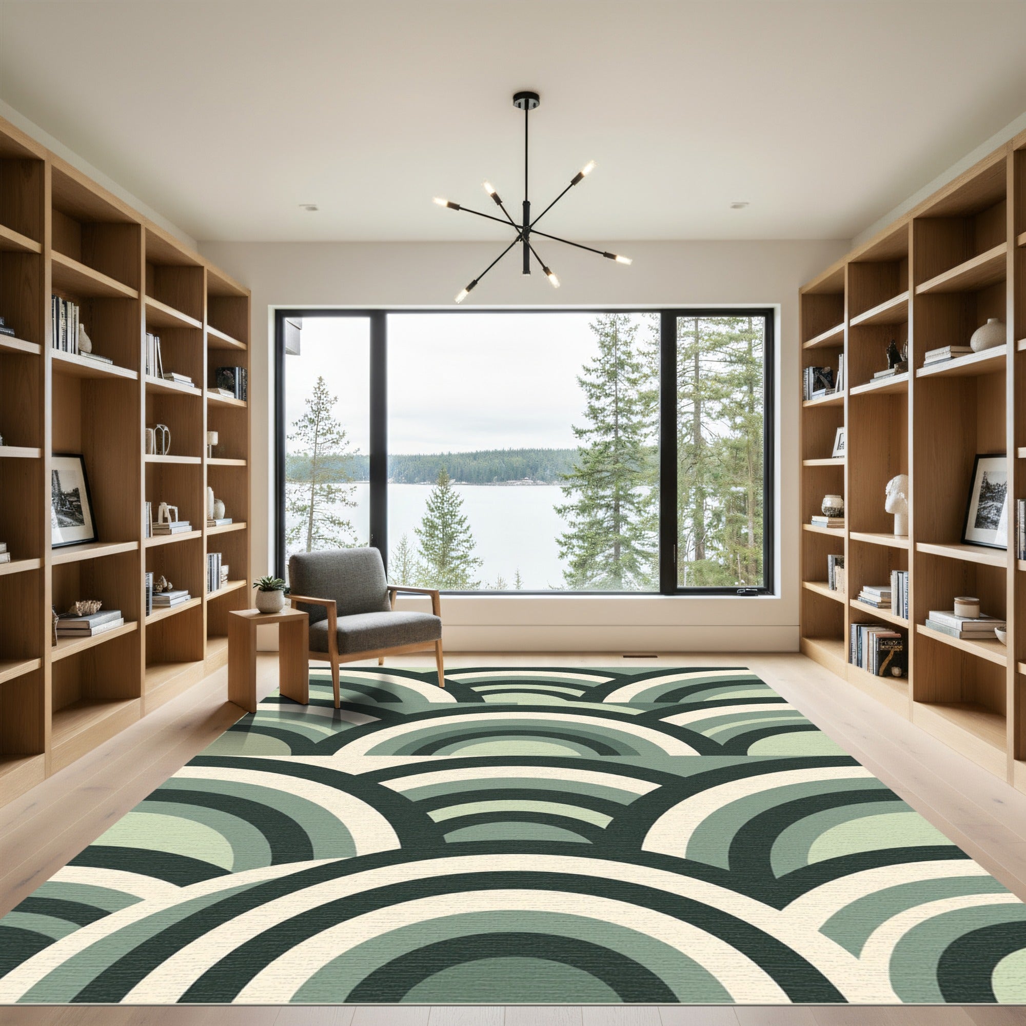 Sage Green Mid Century Arch Geometric Rug