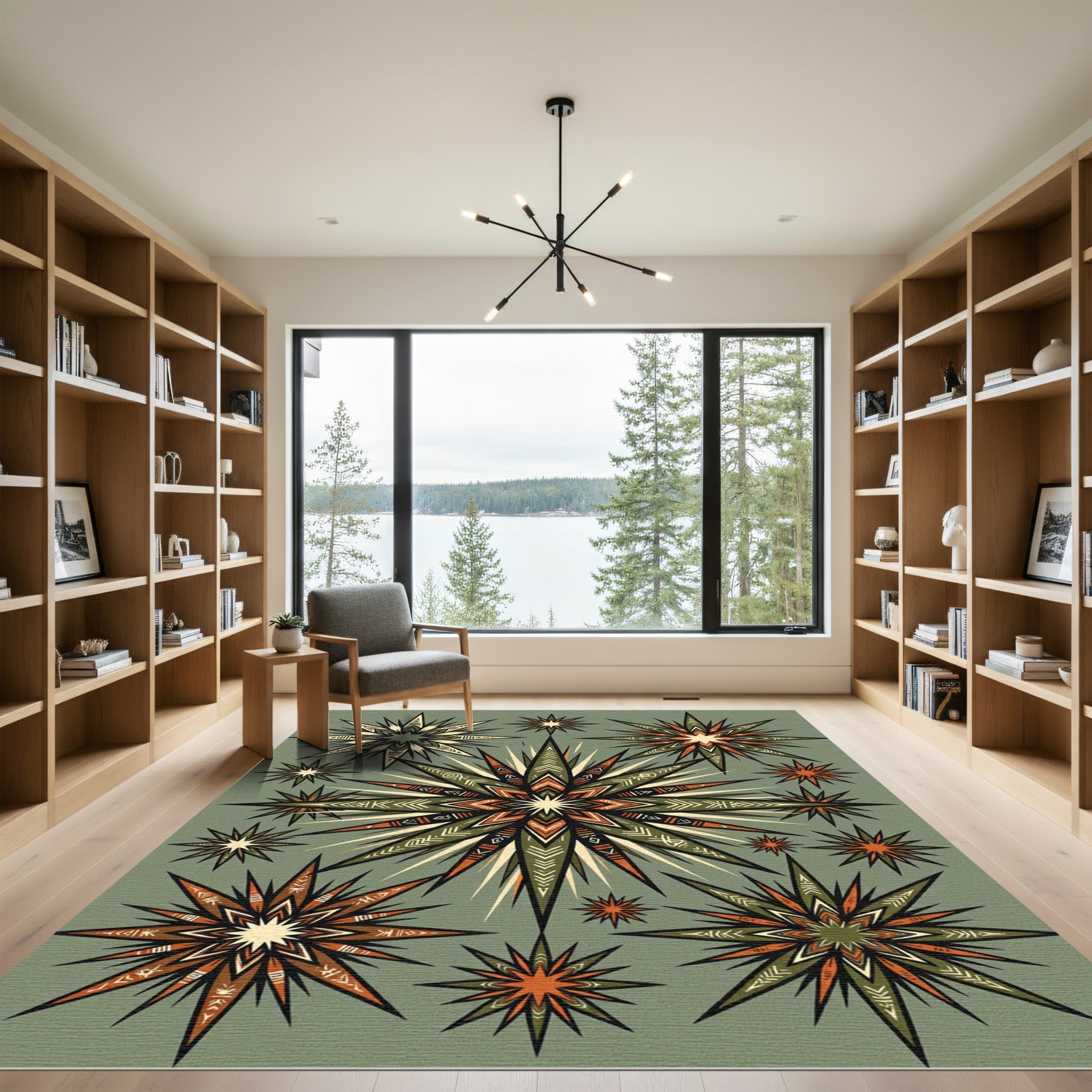 Sage Green Celestial Geometric Star Array Rug
