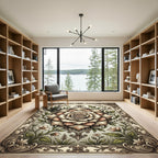 Vintage Neutral Floral Damask Medallion Rug