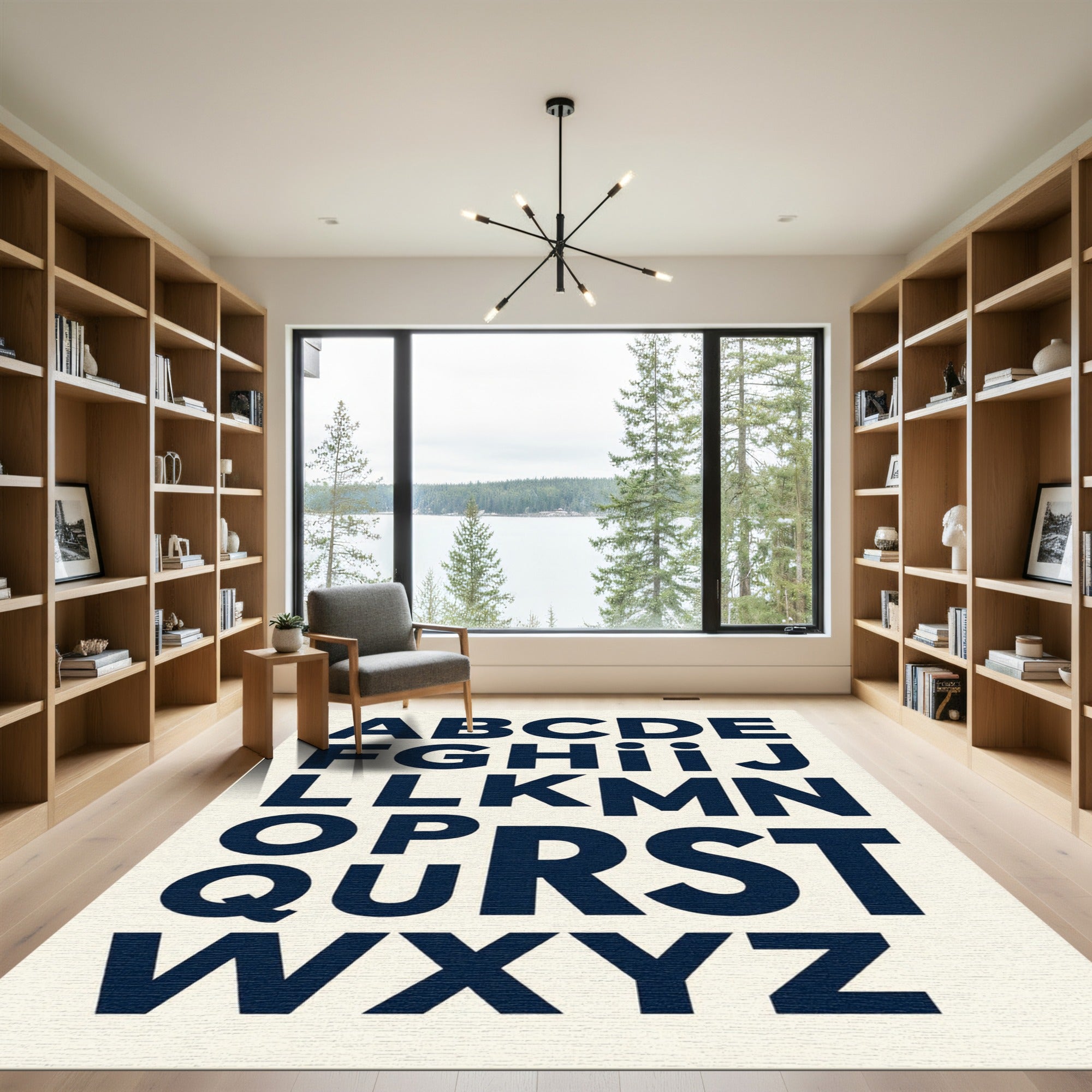 Bold Navy Alphabet Typography Letter Grid Rug