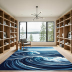 Deep Blue Curving Ocean Wave Rug