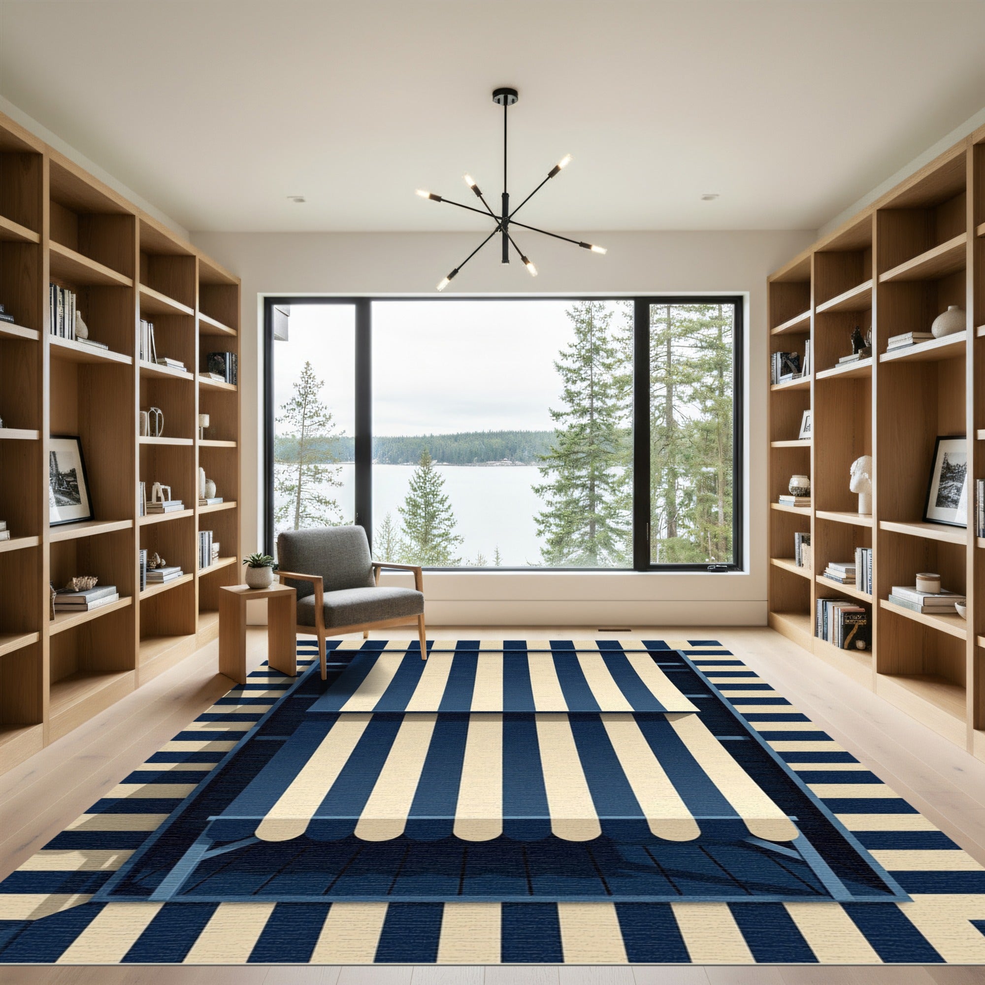Classic Navy Beige Stripe Awning Rug