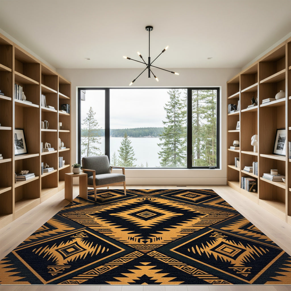 Golden Aztec Diamond Geometric Rug