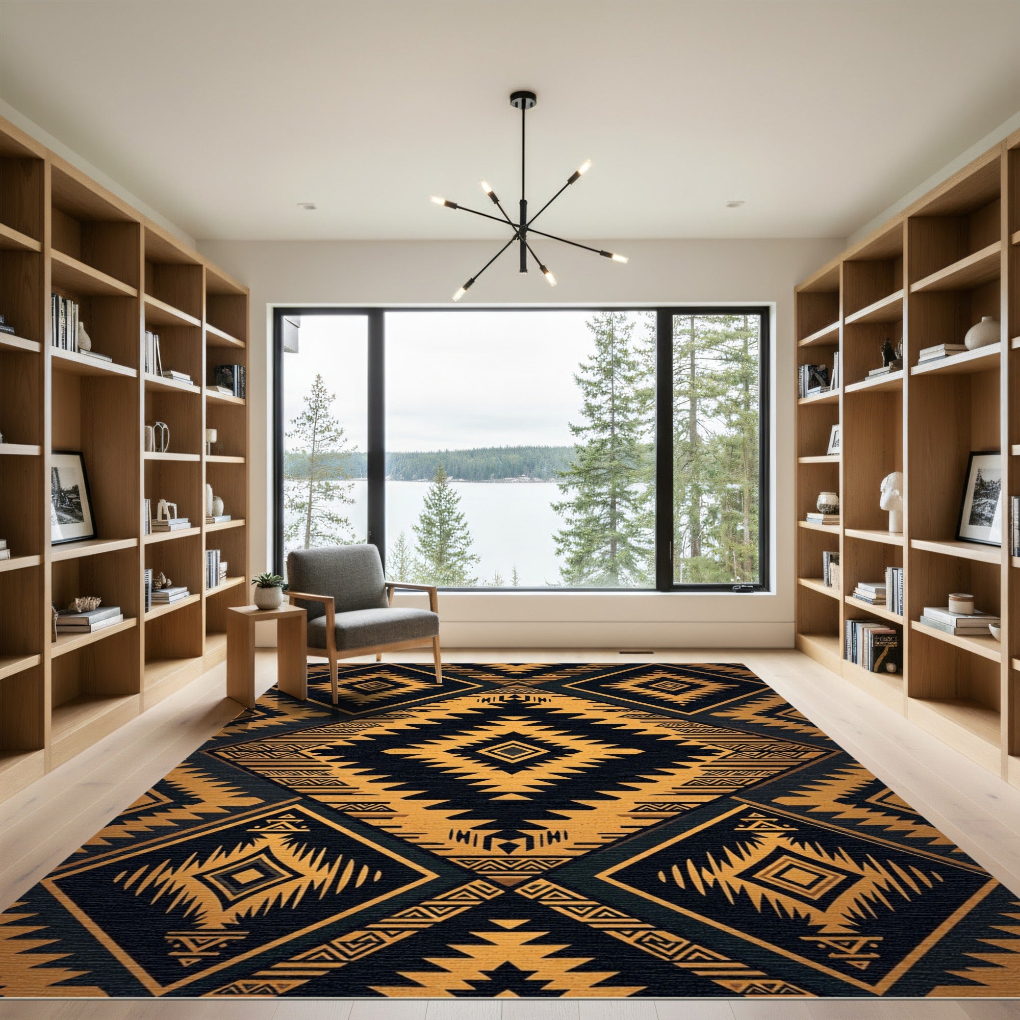 Golden Aztec Diamond Geometric Rug