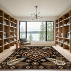 Golden Black Floral Palm Medallion Rug