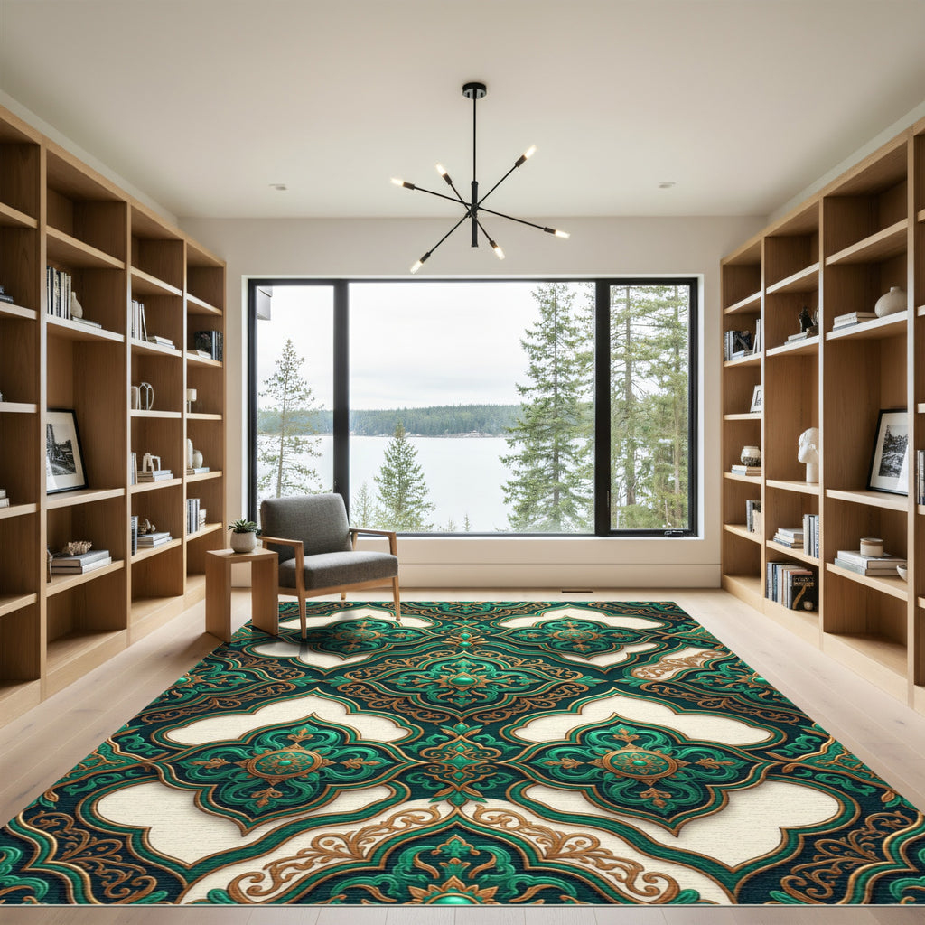 Emerald Gold Ornate Arabesque Rug
