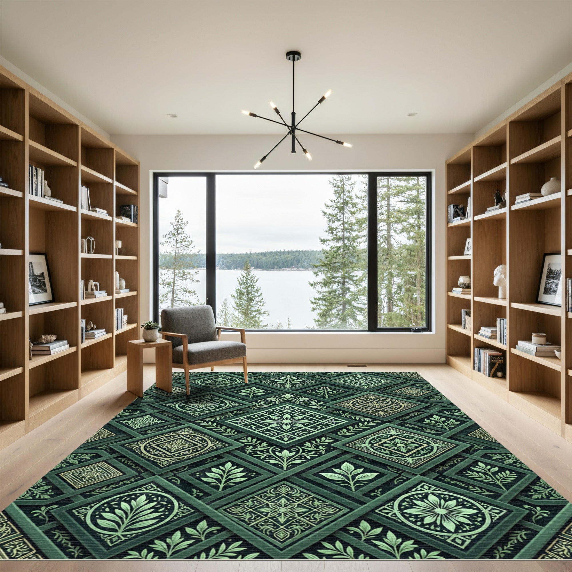 Emerald Green Intricate Tile Mosaic Rug