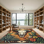 Earthy Southwestern Bull Skull Cactus Rug