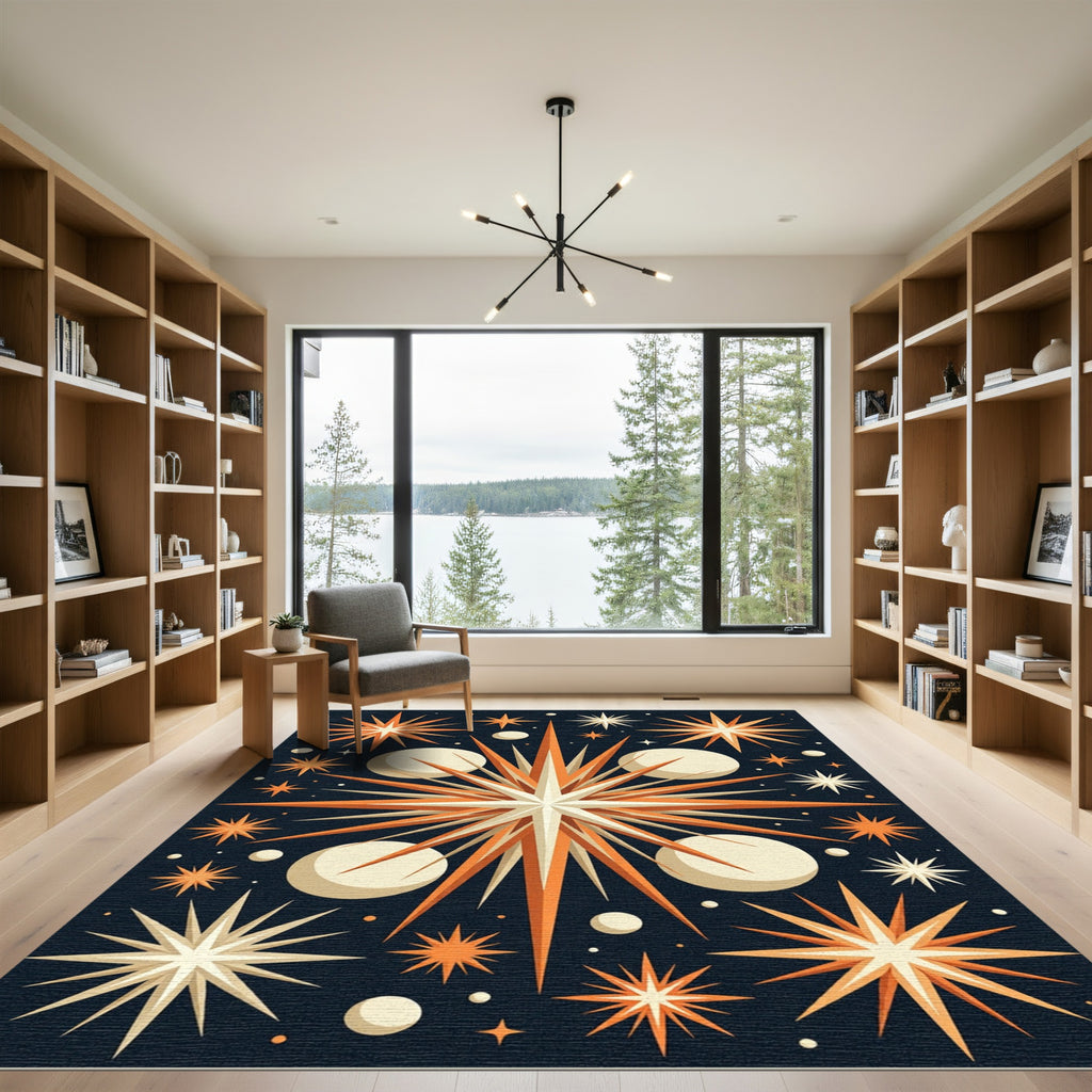 Geometric Mid Century Celestial Star Rug