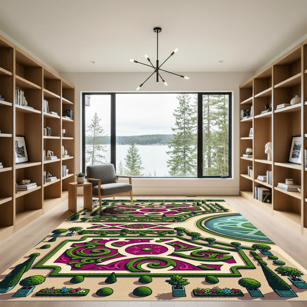 Formal Garden Scrollwork Magenta Geometric Rug