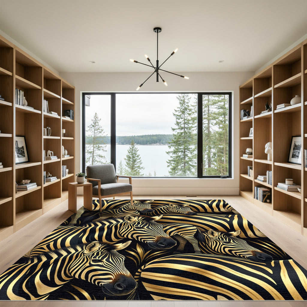 Luxurious Black Gold Zebra Herd Rug