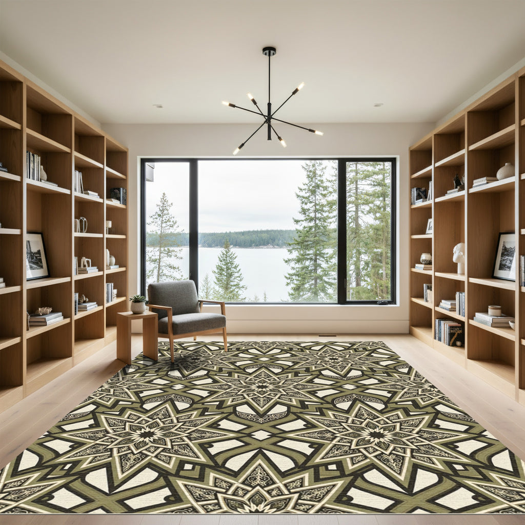 Olive Geometric Star Tile Art Rug
