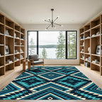 Turquoise Teal Geometric Aztec Diamond Rug