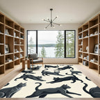 Sleek Black Gray Feline Collection Rug