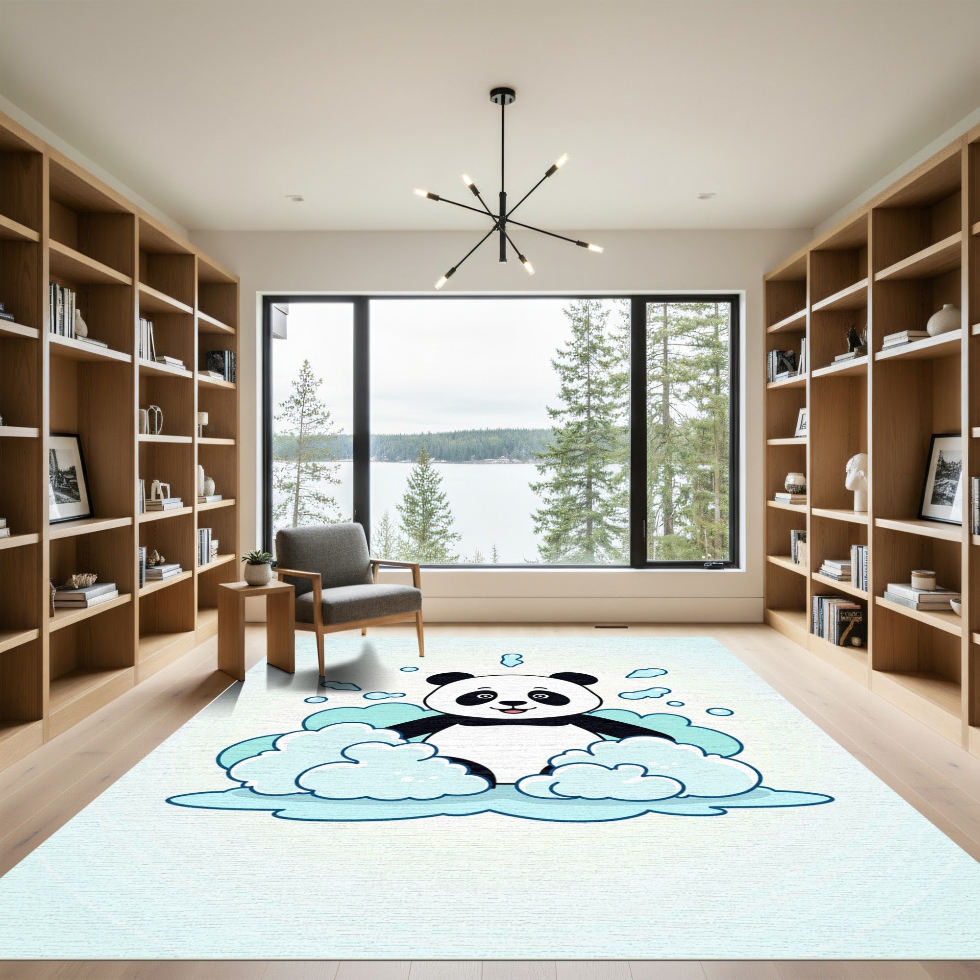 Cute Panda In Blue Bubbles Rug