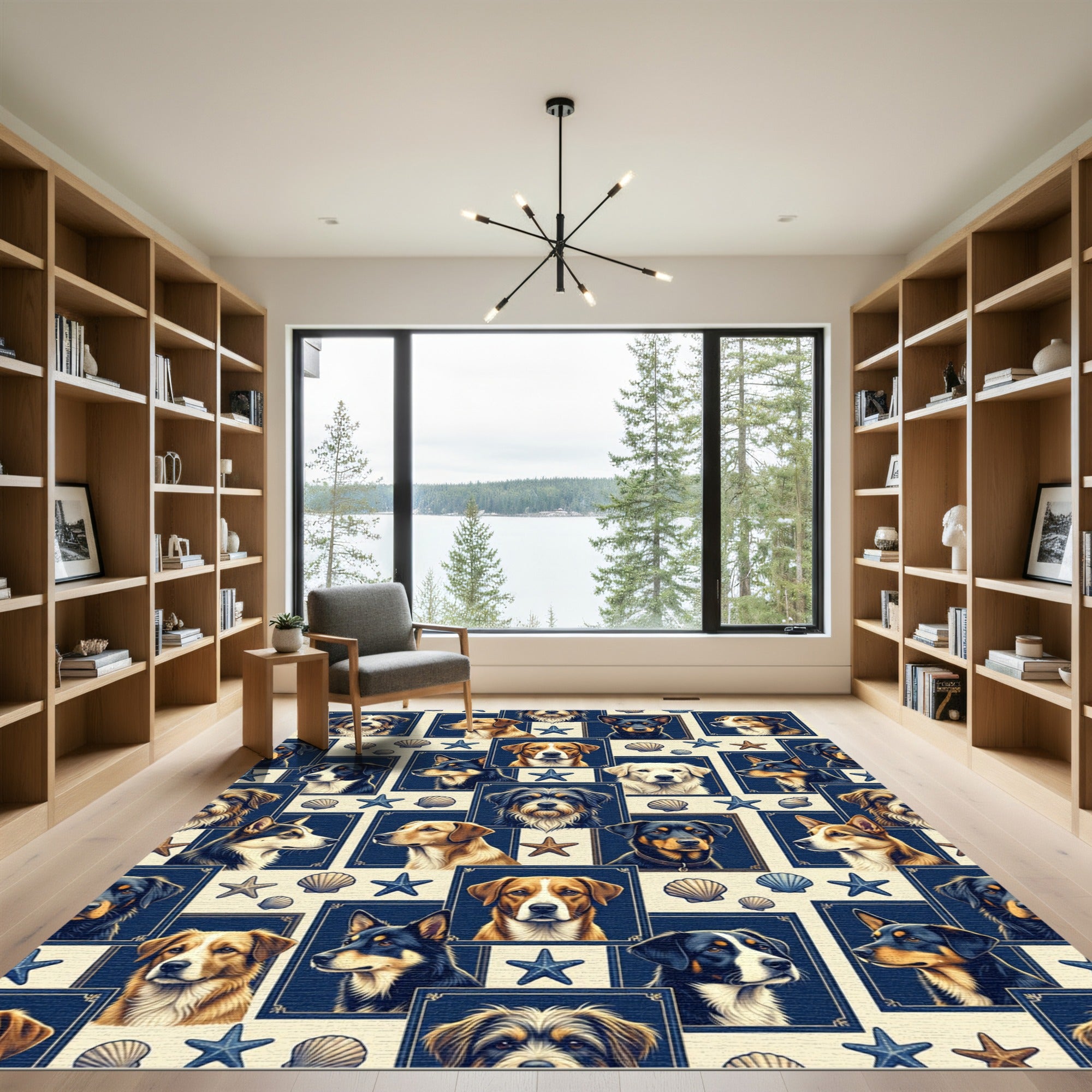 Nautical Dog Portraits with Starfish Rug
