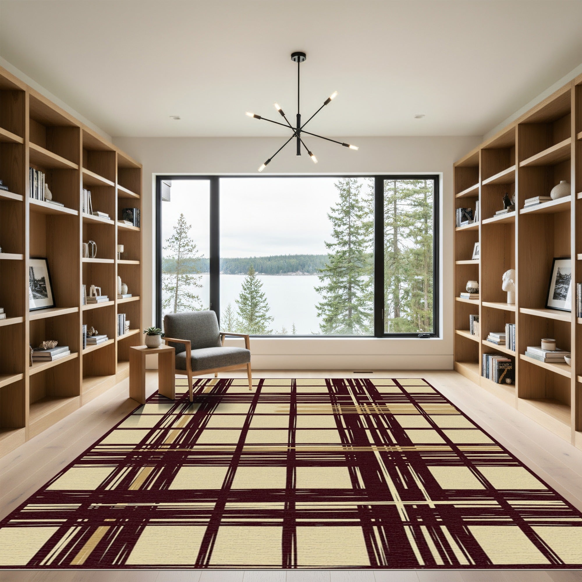 Rustic Crimson Tan Plaid Lines Rug