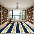 Navy Blue and Gold Classic Striped Rug