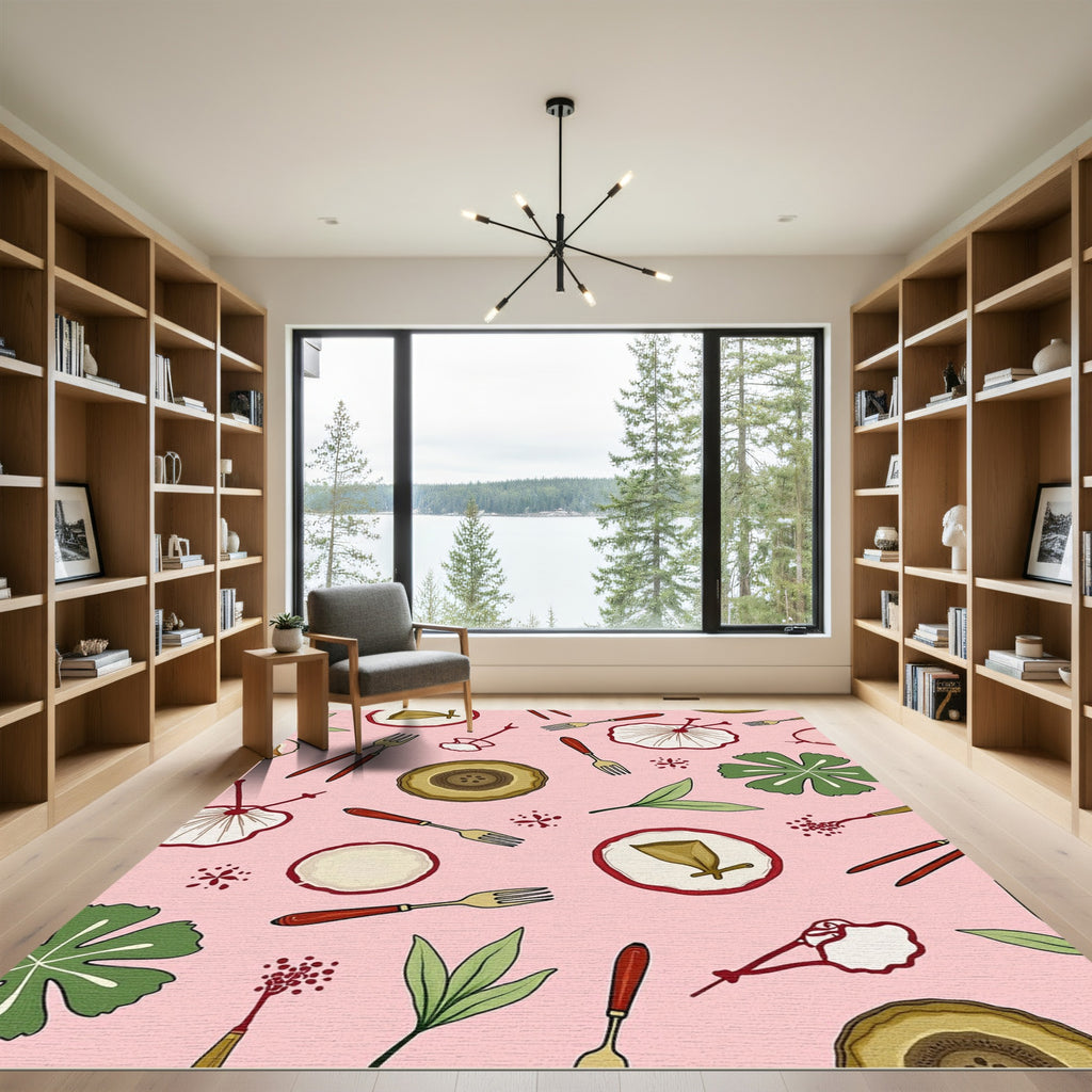 Whimsical Botanical Fork Picnic Arrangement Rug