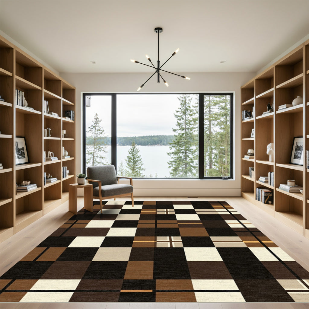 Modern Earthy Tone Geometric Checkered Rug