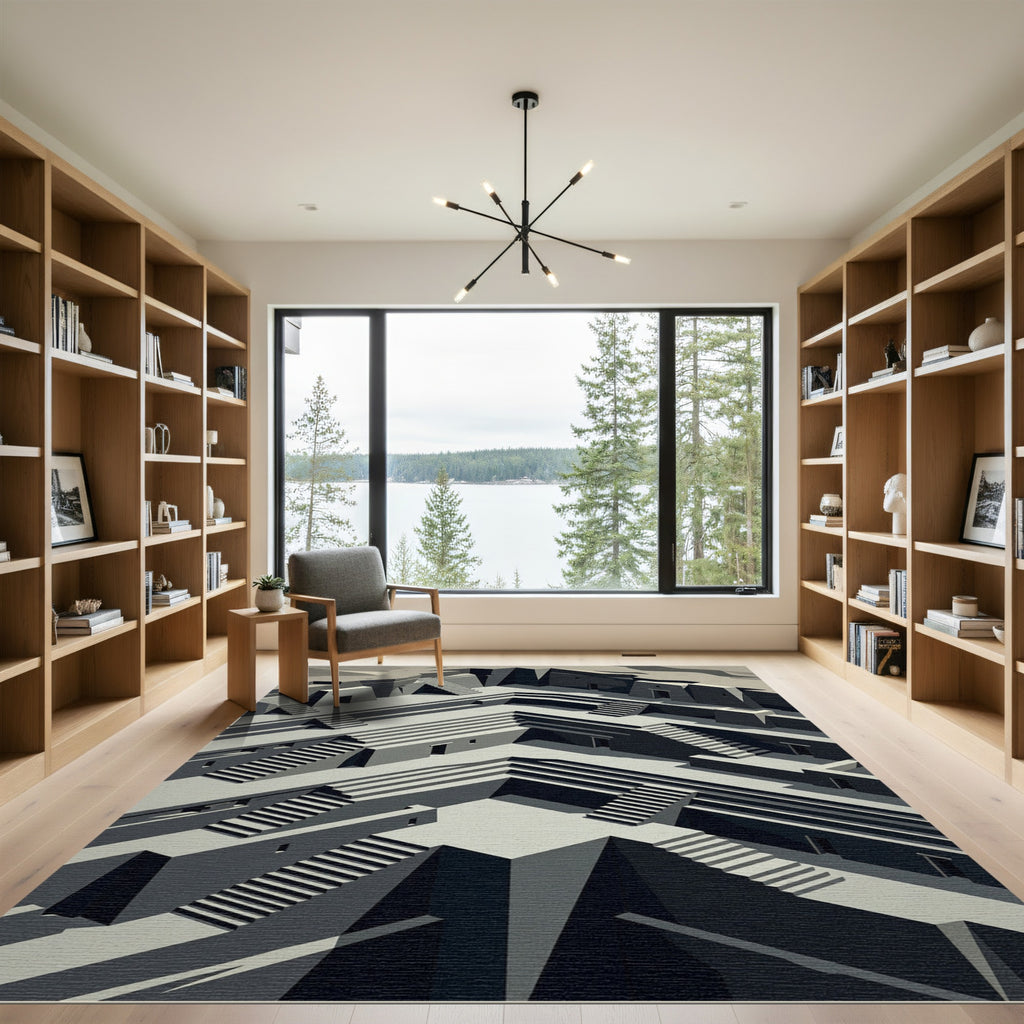 Monochromatic Geometric Architectural Descent Rug
