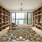 Ornate Golden White Acanthus Swirl Rug