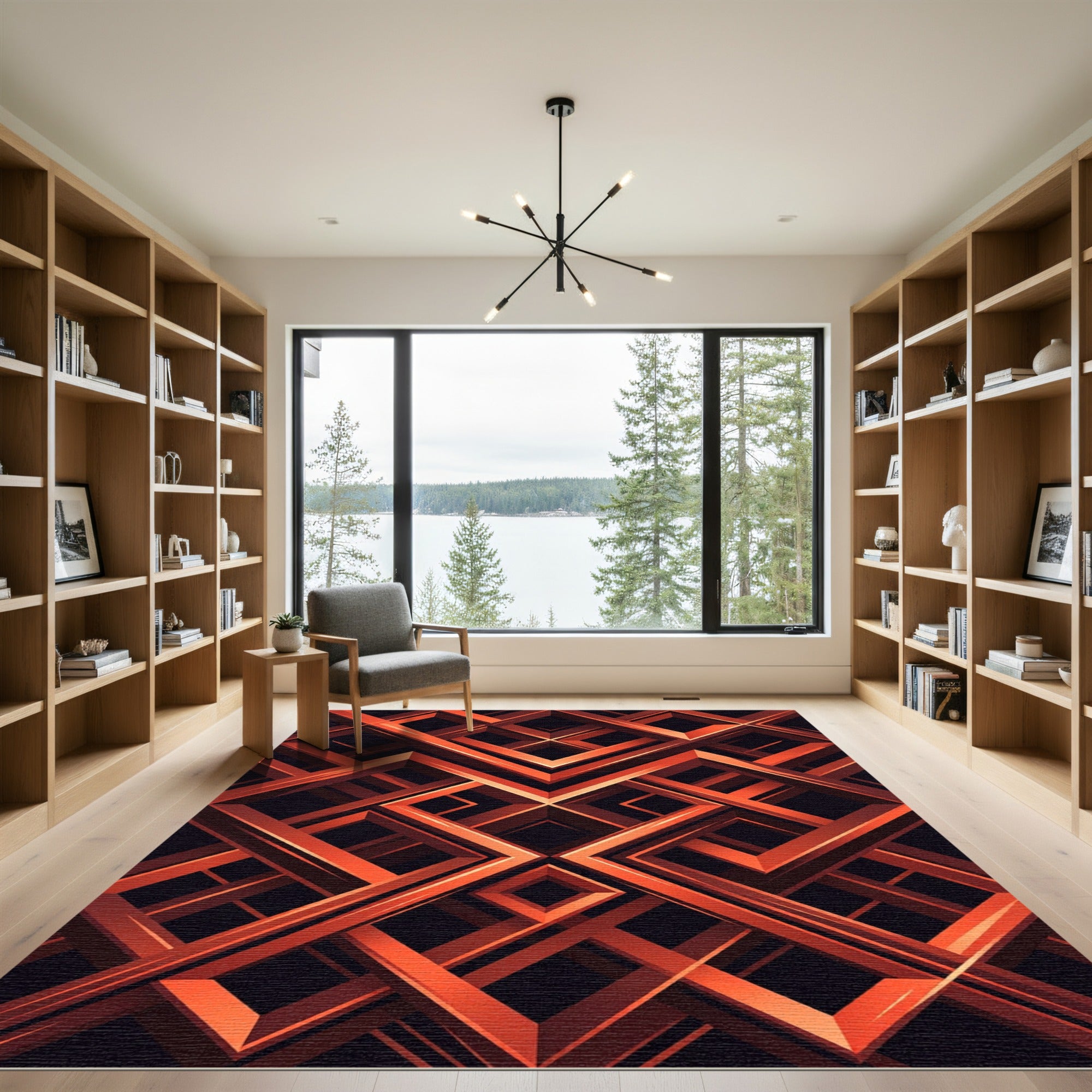 Geometric Copper Interlocking Linear Labyrinth Rug