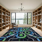 Neon Cybernetic Circuitry Glowing Digital Matrix Rug