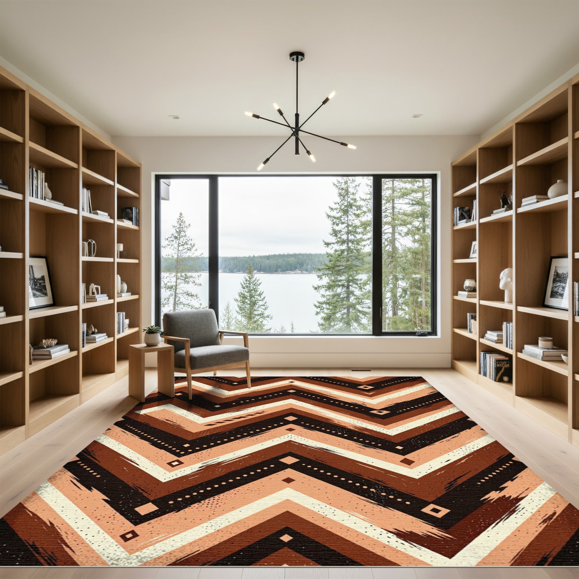 Earthy Brown Chevron Tribal Stripes Rug