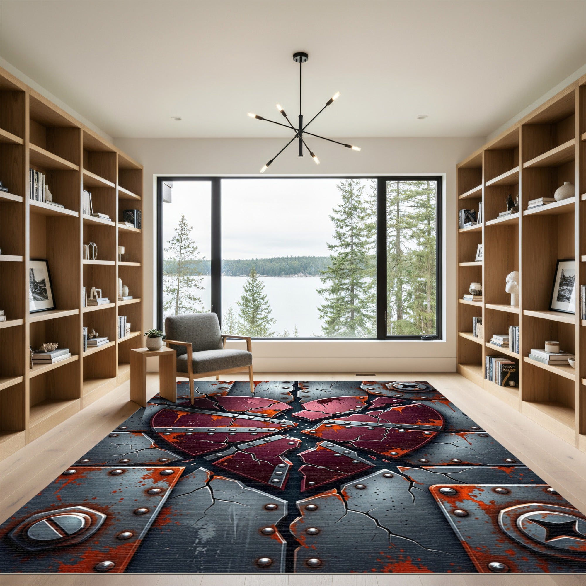 Rusty Red Cracked Heart Metal Rug