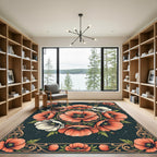 Elegant Poppy Wreath Dark Botanical Area Rug