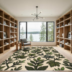 Earthy Green Botanical Vine Foliage Rug