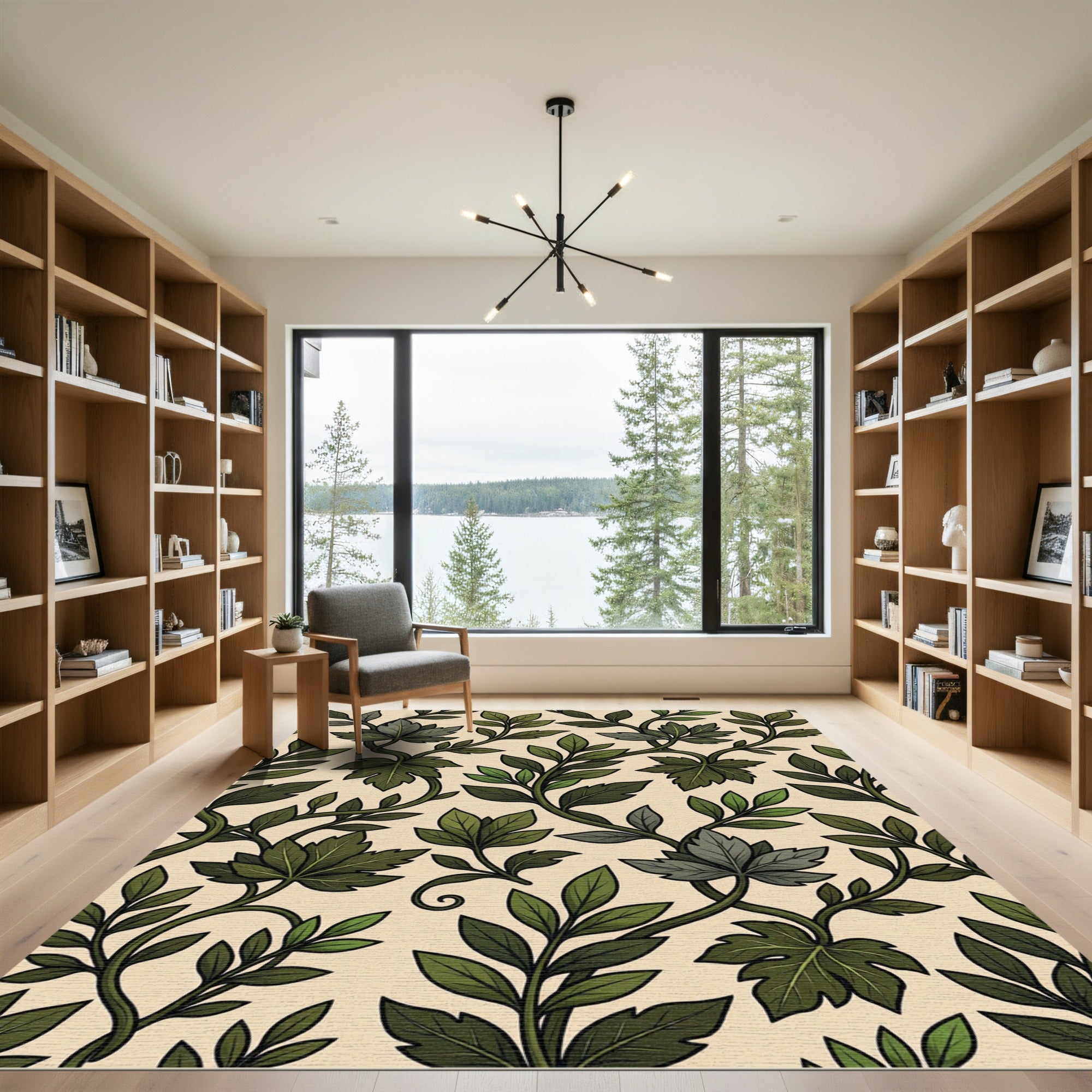 Earthy Green Botanical Vine Foliage Rug