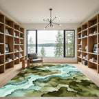 Modern Olive Forest Abstract River Rug