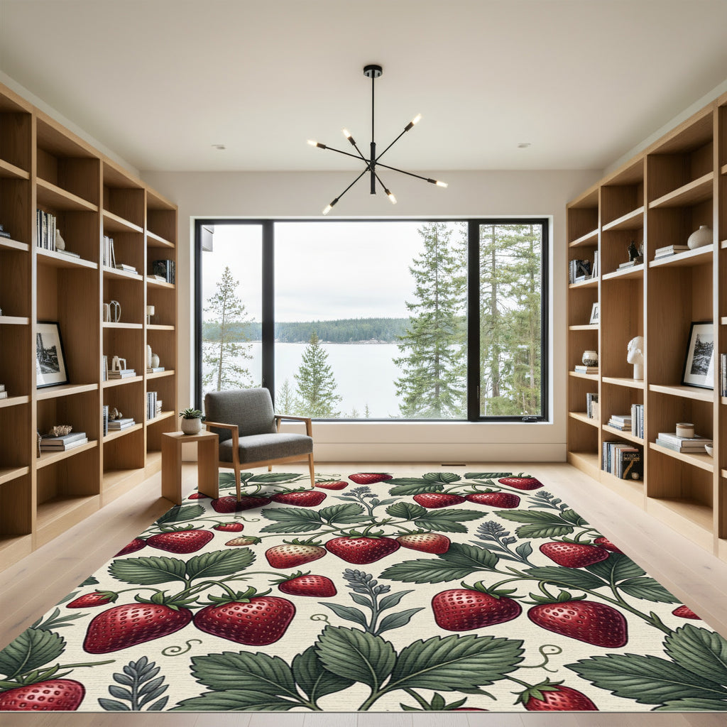 Botanical Strawberry Vine Crimson Berry Rug
