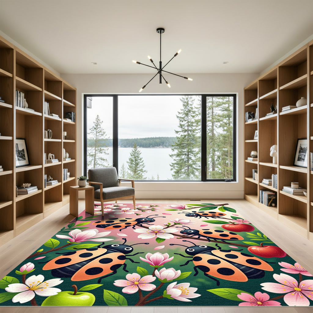 Whimsical Ladybugs Blossom Apple Branches Rug
