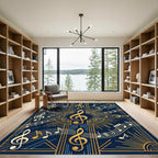 Art Deco Golden Music Note Navy Rug