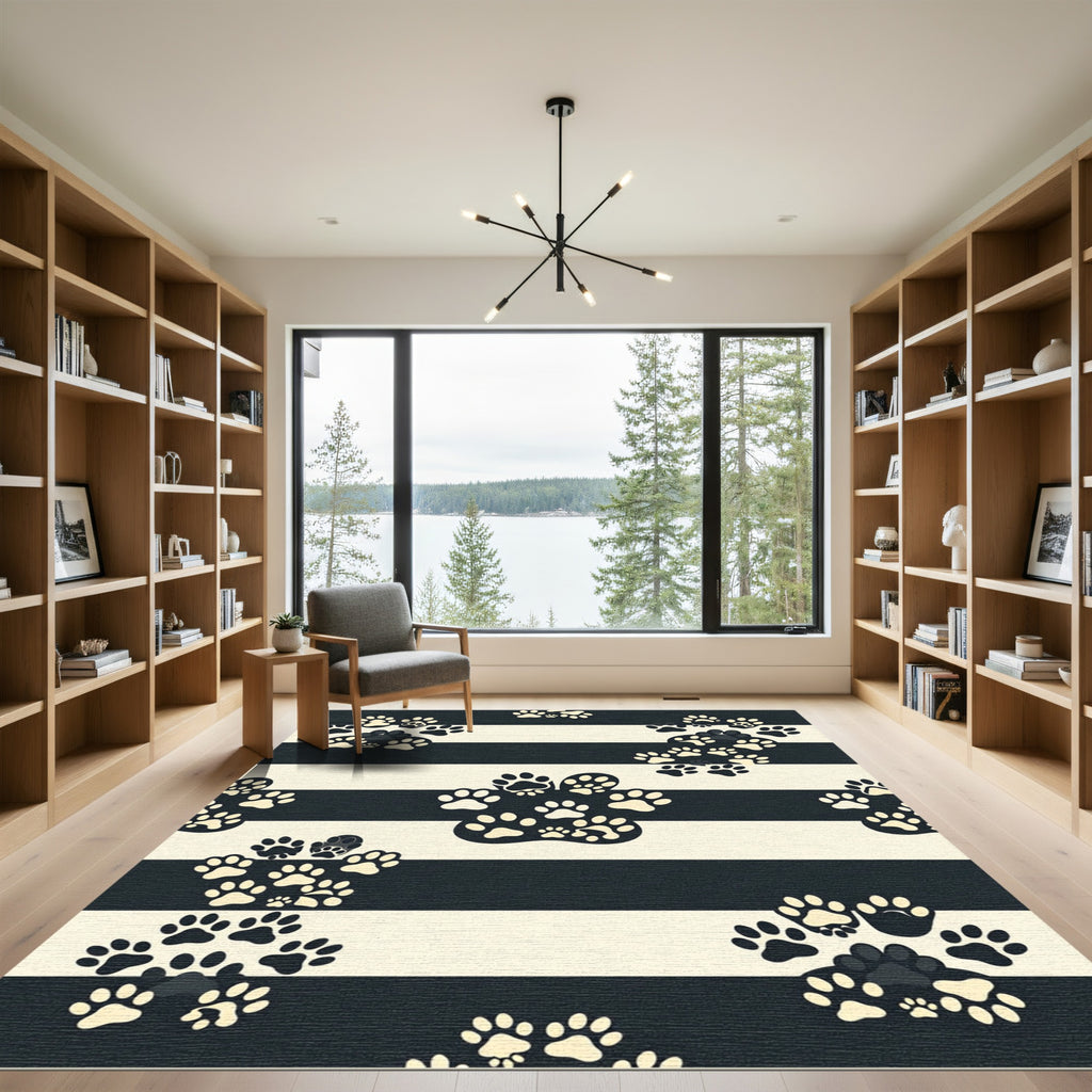 Monochrome Striped Animal Paw Rug