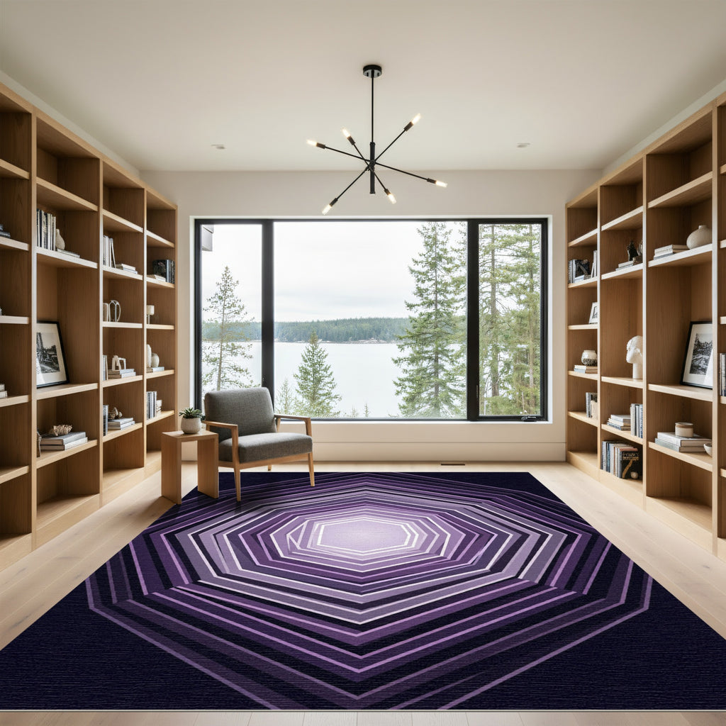 Geometric Violet Hexagon Tunnel Illusion Rug