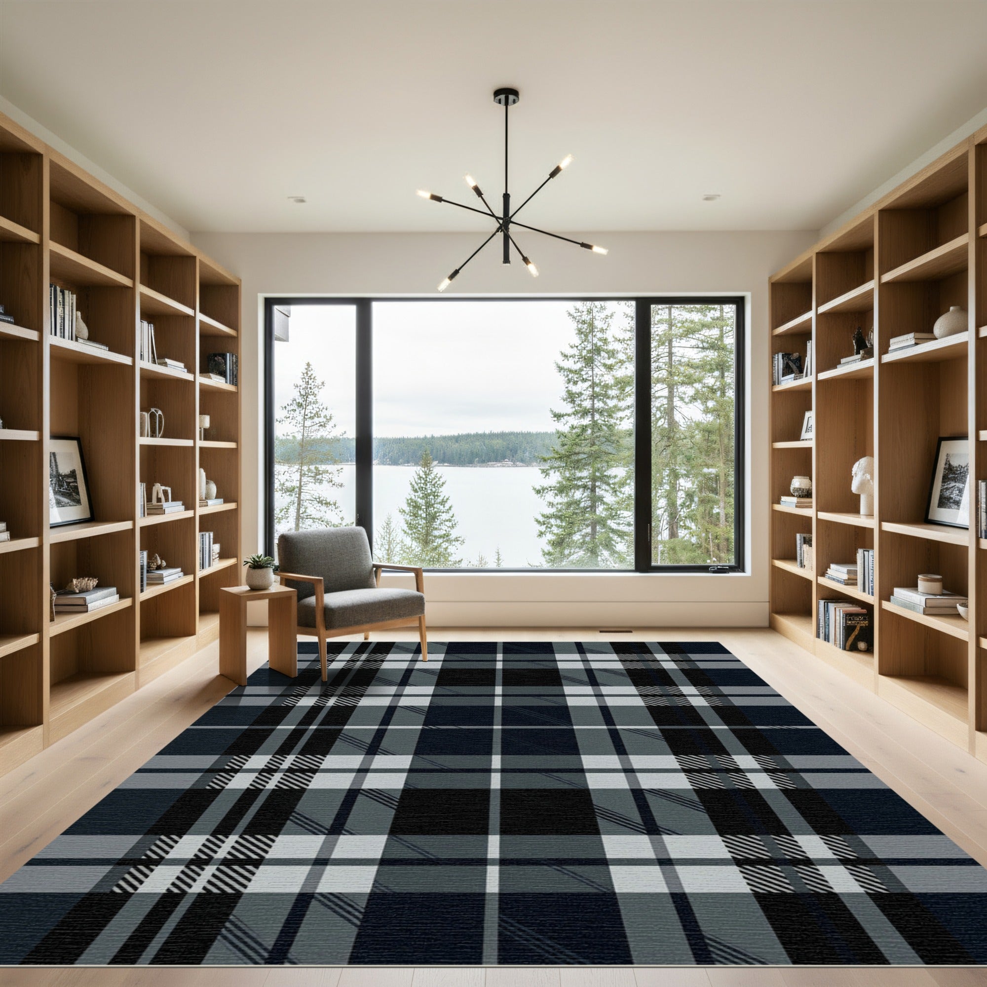 Classic Dark Gray Tartan Plaid Rug