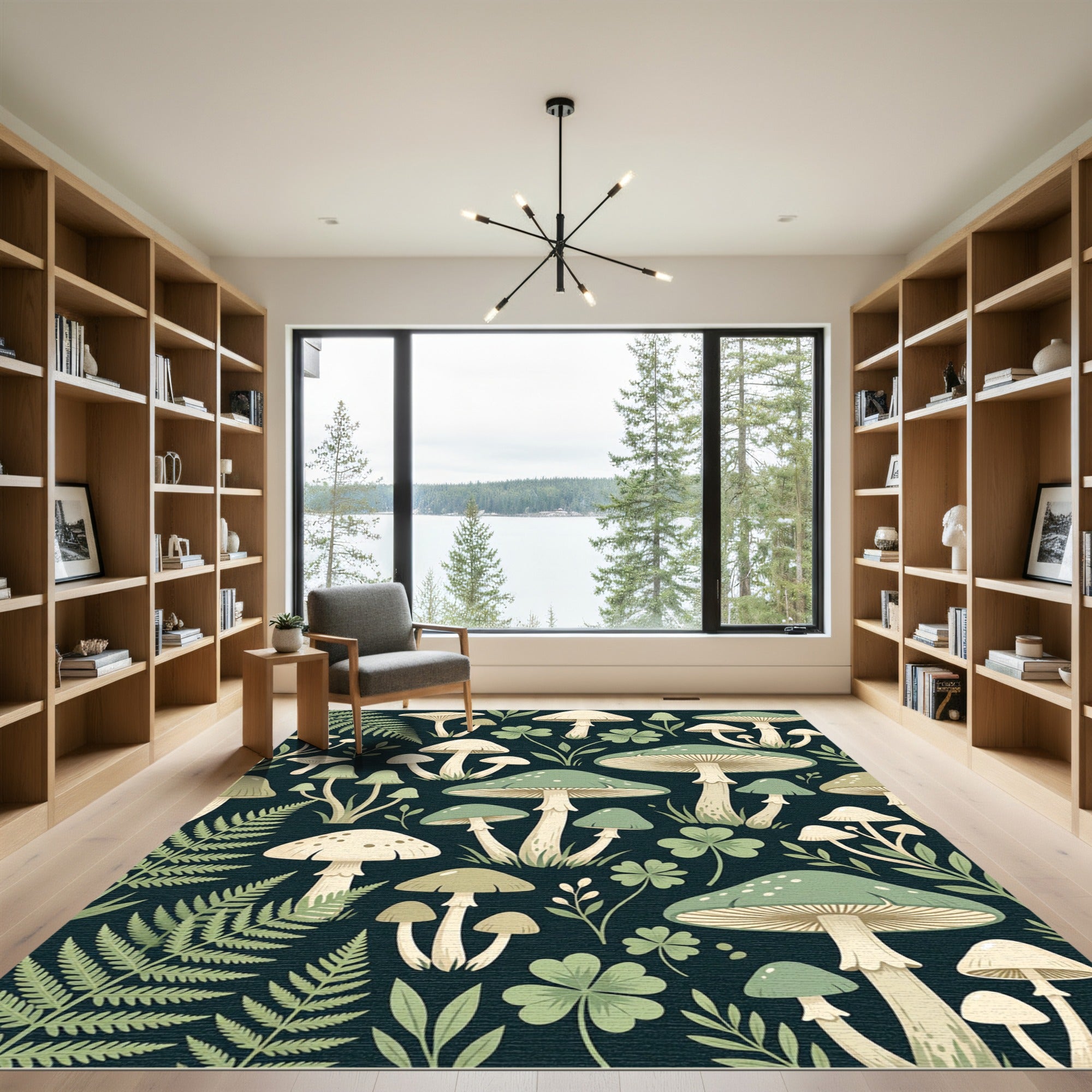 Whimsical Sage Mushroom Forest Fern Rug