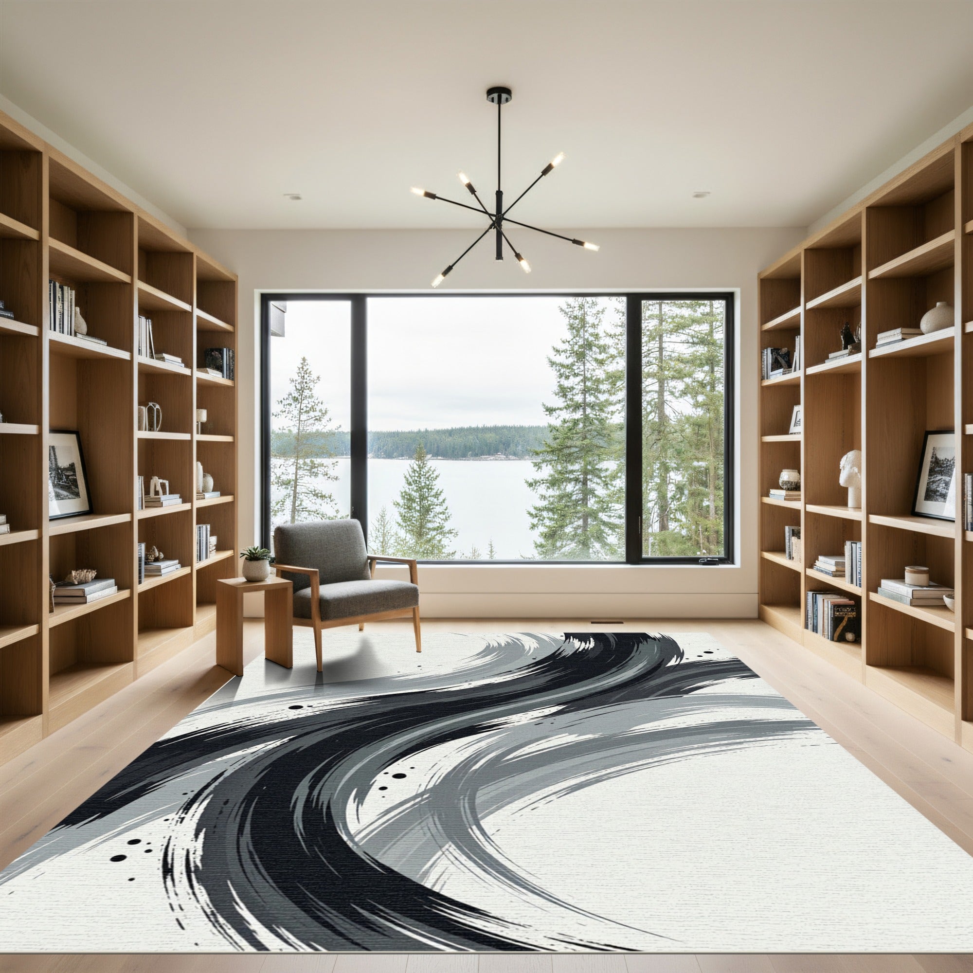 Monochromatic Swirl Abstract Brushstrokes Rug