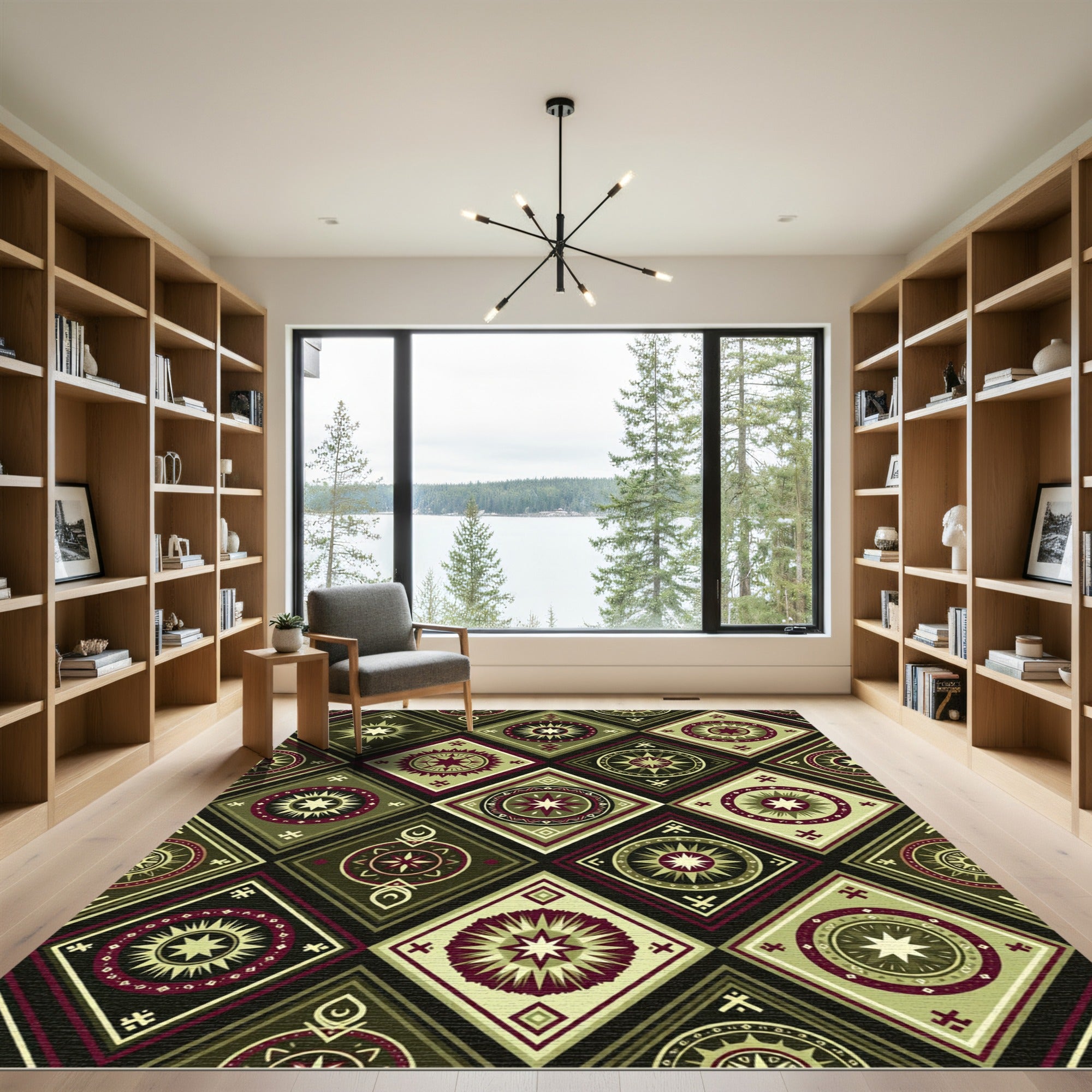 Geometric Diamond Sunburst Motif Rug