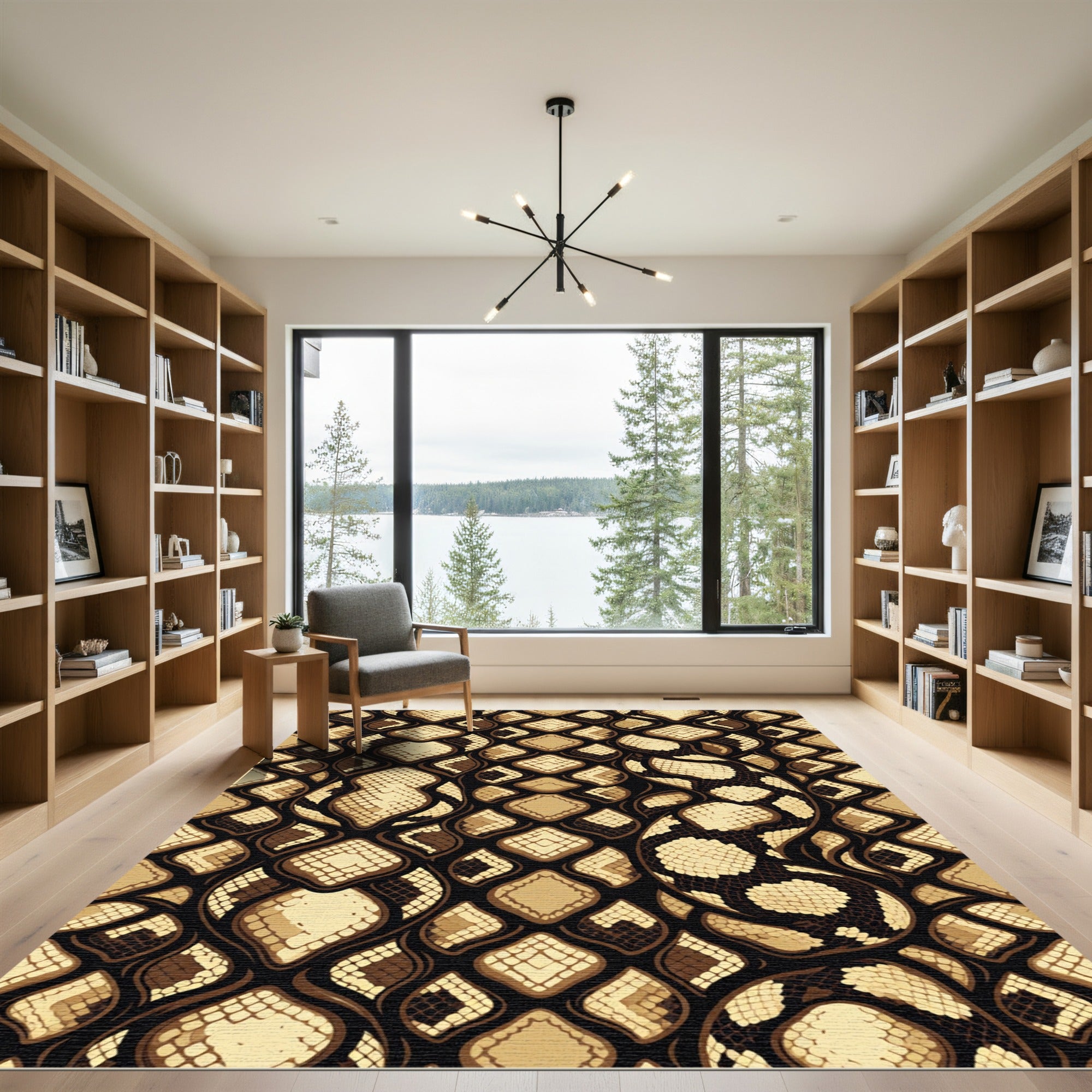 Luxurious Beige and Ebony Serpent Skin Rug