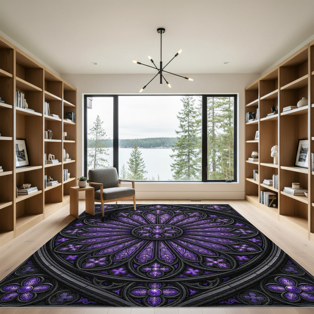 Gothic Violet Rose Window Mandala Rug