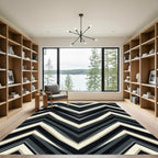Dark Gray Cream Chevron Zigzag Art Rug