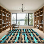 Distressed Turquoise and Brown Vertical Fence Rug