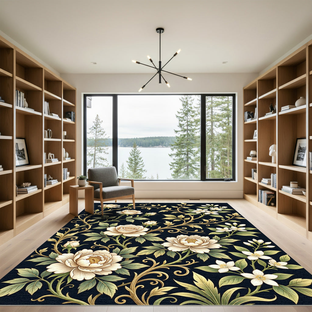 Cream Floral Vine Garden Rug