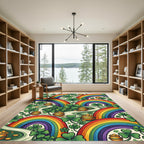 Vibrant Rainbow Clover Shamrock Gold Pot Rug