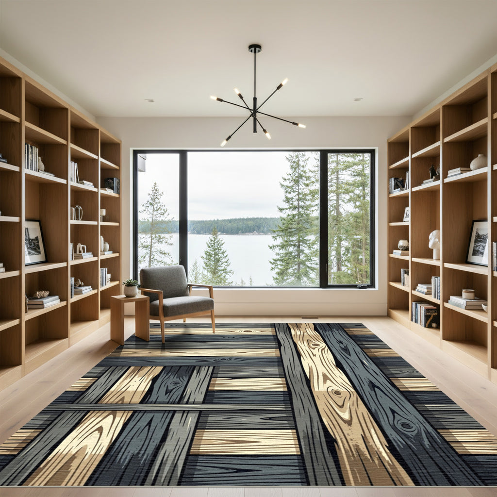 Earthy Tone Slatted Wood Weave Rug